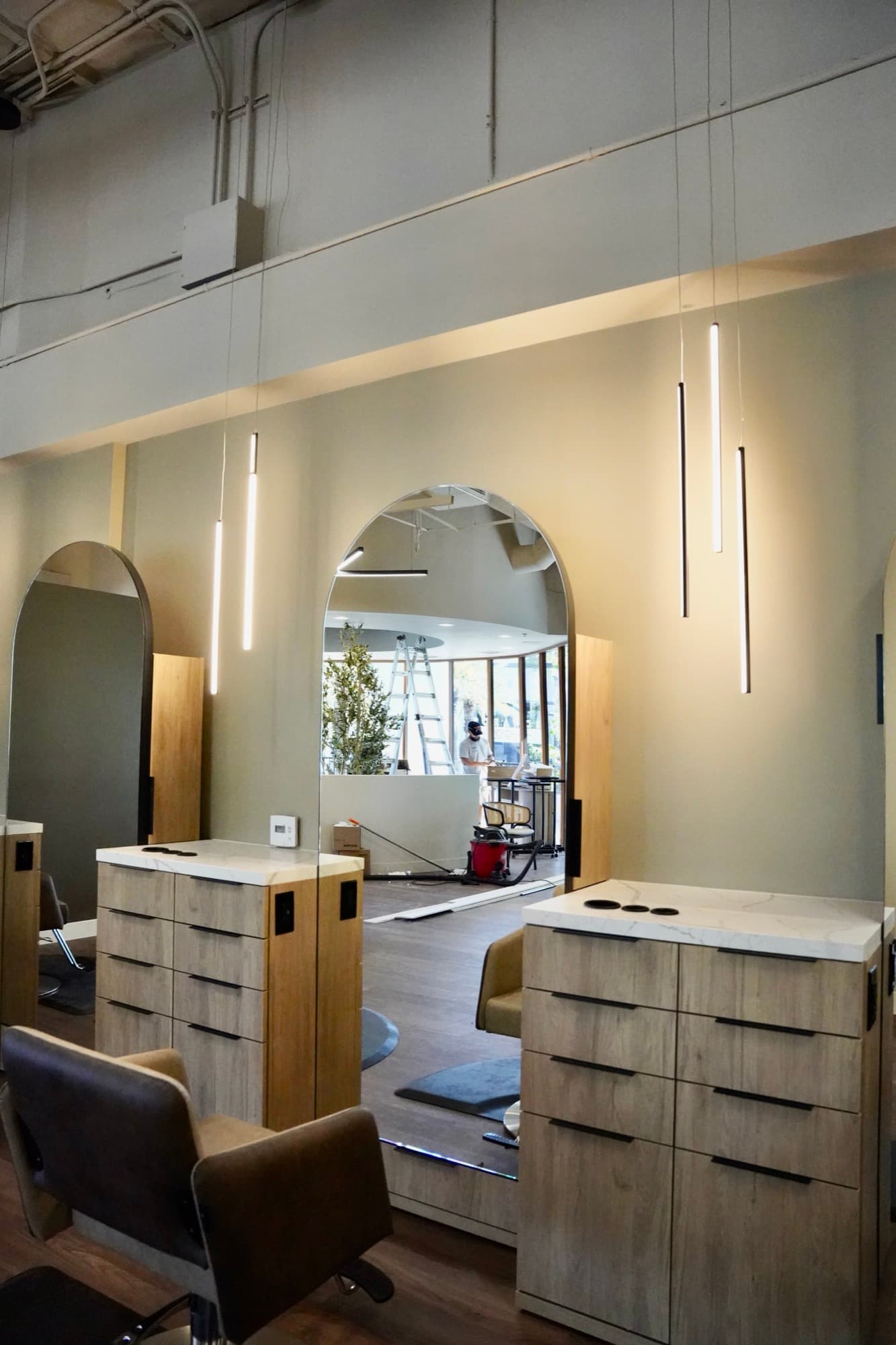 Finished pendant lighting in a remodel project